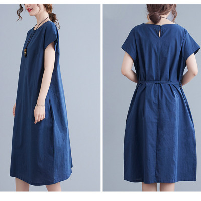 Đầm bầu suông linen cổ tròn ngắn tay mặc hè, chất linen tự nhiên mềm mát Haint Boutique B84