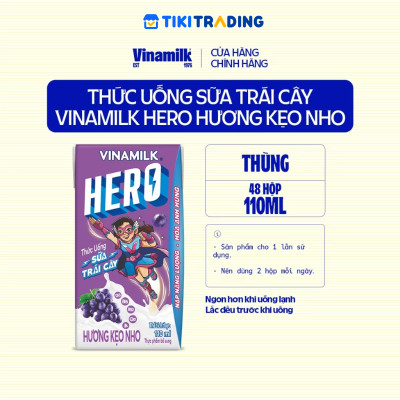 Thùng 48 hộp thức uống sữa trái cây vị kẹo nho Vinamilk Hero 110ml