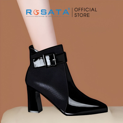 Boots thời trang nữ da bóng phối vân ROSATA RO603 - 8p - HÀNG VIỆT NAM - BKSTORE