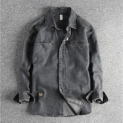 Sơ mi denim wash bụi phong cách Vinstage_dã ngoại_Biker