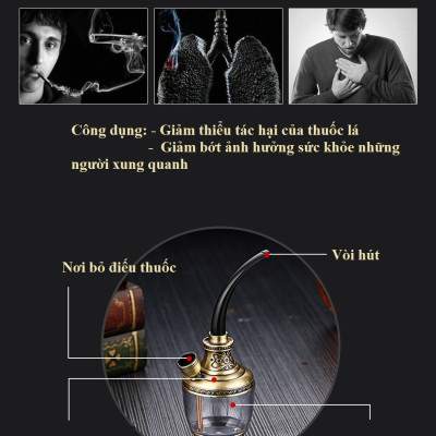 Tẩu lọc thuốc bằng nước ấm cao cấp siêu sang ( tặng kèm 1 dụng cụ vệ sinh tẩu)