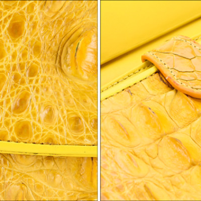 Ví Nữ Da Cá Sấu 3 Gấp Nguyên Con Huy Hoàng HT3299 (19 x 10.5 cm) - Vàng Nghệ