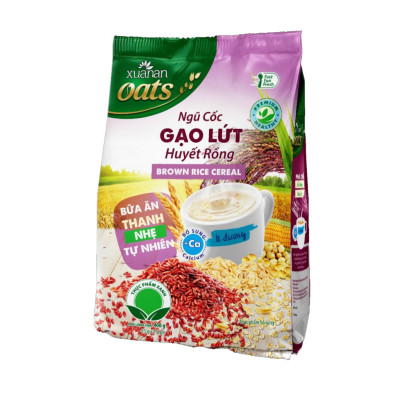 Ngũ Cốc Gạo Lứt Huyết Rồng Xuân An [ít đường] Túi 400G {25g*16 gói}(Tặng Kèm 1 Túi Yến Mạch 150G)