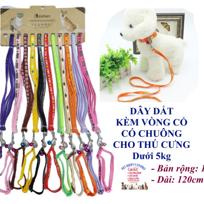 Dây dắt kèm vòng cổ có chuông cho Chó Mèo Dưới 5kg Bản rộng 1cm Dài 120cm Zichen In hình bất kỳ Chất liệu dù cao cấp