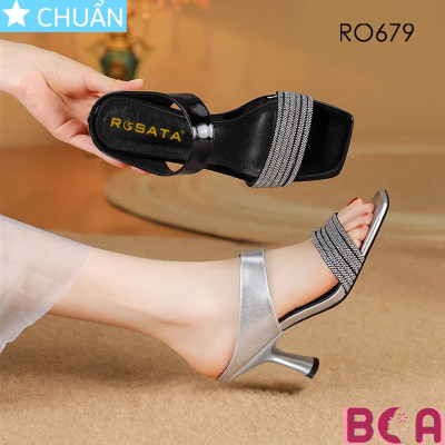 Sandal nữ quai ngang đính đá cao 6 phân RO679 ROSATA tại BCASHOP gót nhỏ tôn dáng, tôn da vừa sang trọng vừa thời trang
