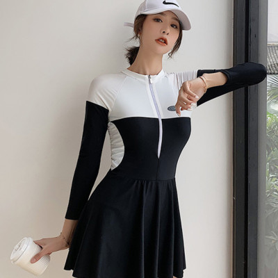 Bộ đồ bơi bikini nữ 1 mảnh kín đáo đi tắm biển giấu bụng váy liền áo dài tay chống nắng - B.27