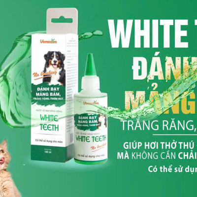 Vemedim Nước Súc Miệng WHITE TEETH Đánh bay Mảng Bám, Giảm Hôi Miệng cho Chó Mèo