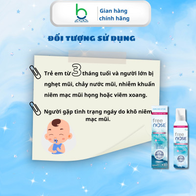 Xịt Mũi Free Nose Ưu Trương Hỗ Trợ Giảm Nghẹt Mũi, Chảy Nước Mũi Dành cho bé từ 3 tháng - Chai 120ml
