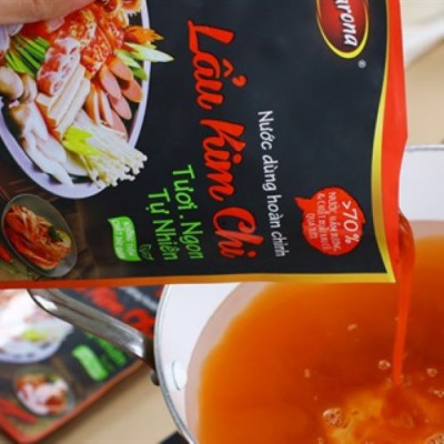 Combo 1 hộp (10 gói) Nước Dùng Lẩu Kim Chi Barona 180g tươi ngon chuẩn vị không cần nêm nếm