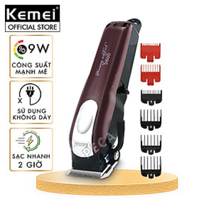 Tông đơ cắt tóc không dây Kemei KM-2600 chuyên nghiệp công suất mạnh mã 9W với pin Lithiumion siêu khủng có thể sử dụng cắm điện trực tiếp thích hợp sử dụng salon, tiệm tóc cắt tóc người lớn và trẻ em