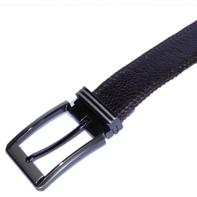 HP4461 - Dây nịt nam da đà điểu Huy Hoàng đan viền 3,5P đầu kim màu nâu đất