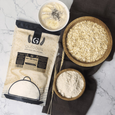Bột Yến mạch ăn liền GUfoods - Nguyên liệu nhập khẩu, Bột đã chín, Giàu chất xơ & protein thực vật, Tốt cho sức khoẻ, Ăn kiêng, Healthy, Tập gym, Eat clean (túi 500g)