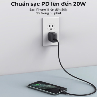 Củ Sạc Nhanh Siêu Nhỏ Aukey PA-F1S Cổng Type C Power Delivery 20W - Hàng Chính Hãng