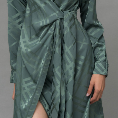 Đầm Công Sở Lụa Hàn, Đắp Chéo Thắt Dây Eo Maxivic, La Mộc - LM92105