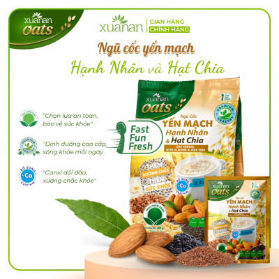 Ngũ Cốc Yến Mạch Hạnh Nhân Hạt Chia Xuân An [ít đường] Túi 400G {25g*16 gói}(Tặng Kèm 1 Túi Yến Mạch 150G)