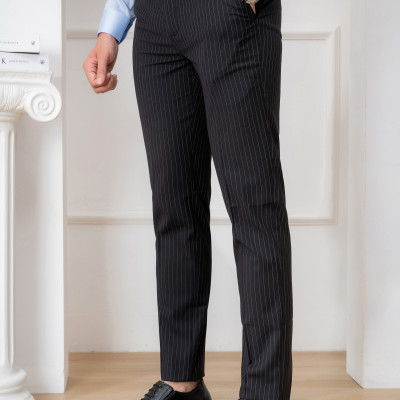 Quần Âu Nam ALIGRO Đen Kẻ Sọc Trắng Form Chuẩn Slimfit, Vải Cotton Cao Cấp Cực Tôn Dáng, Lịch Sự, ALGO1049