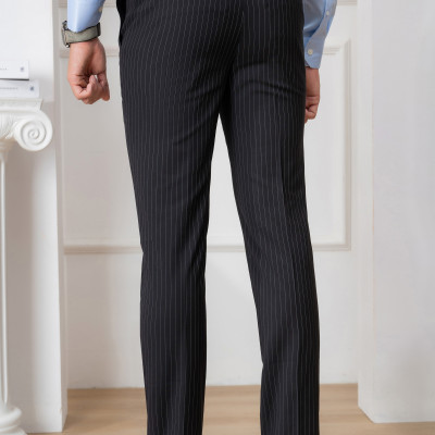 Quần Âu Nam ALIGRO Đen Kẻ Sọc Trắng Form Chuẩn Slimfit, Vải Cotton Cao Cấp Cực Tôn Dáng, Lịch Sự, ALGO1049