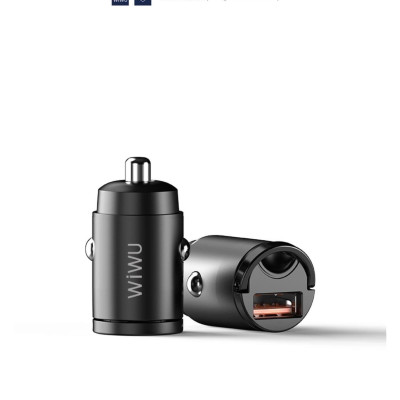 CỦ SẠC ĐIỆN THOẠI MINI TRÊN Ô TÔ WIWU PC301 Chất Liệu Hợp Kim Kẽm, Màu Đen Sạc Nhanh QC 3.0 - Hàng Chính Hãng