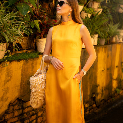 Áo Dài Lụa Tơ Tằm Dã Quỳ ADA004 thời trang thiết kế Hity