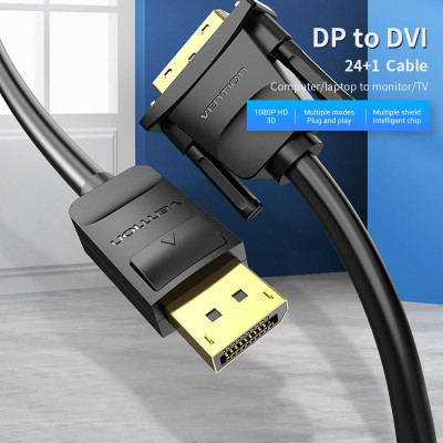 Cáp chuyển đổi HAFBH DP Display-port to DVI 24 + 1Pin Male to Male for HDTV PC Projector Monitor Display 1080p 2m - đen