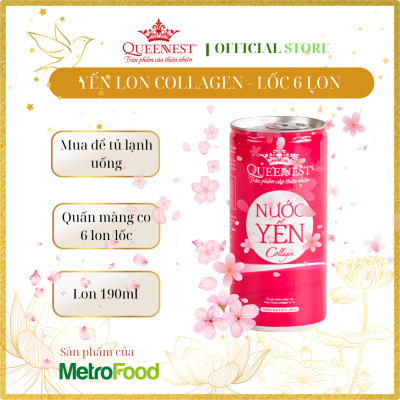 Lốc 6 Lon Nước Yến Collagen QUEENNEST (190ml x 6 LON) - Hàng Chính Hãng