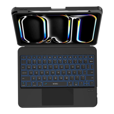 bao da bàn phím cho iPad A16 Gen 11 / Gen 10 / Pro 11 M2 M3 M4 Pro 11 2020/21/22 Air 4/5/6/7 M2 M3 bluetooth V5.3 tích hợp trackpad / touchpad hiệu WIWU WK007 - Bàn phím từ tính nam châm tháo rời, tích hợp giá đỡ - Hàng nhập khẩu
