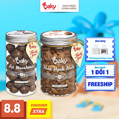 Quà Tặng Oaky - Combo Hạt Dinh Dưỡng Cao Cấp - Hạnh Nhân, Hạt Macca Size Lớn (450gr) - Tặng Túi Giấy Sang Trọng