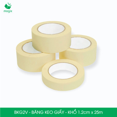 BKG2V - Block 12 cuộn băng keo giấy khổ 1.2cm x 25m - Băng dính giấy viết được, chặn màu sơn