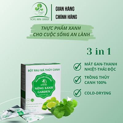 Nông Xanh Garden Bột Rau Má Thủy Canh Nguyên Chất Có Đường Hộp 15 gói (3gr/1 gói) hòa tan uống liền, dễ uống thanh nhiệt