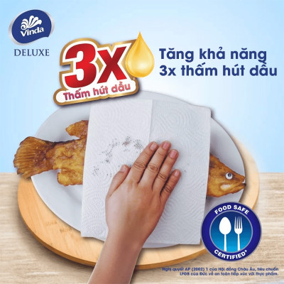 [MUA 1 THÙNG KHĂN BẾP CUỘN TẶNG 1 LỐC KHĂN RÚT SIZE M + ẤM TRÀ] Khăn giấy bếp đa năng siêu thấm Vinda Deluxe (6 Cuộn)