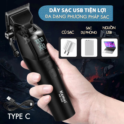 Tông đơ cắt tóc chuyên nghiệp Kemei KM-1858 lưỡi cắt mạ carbon công suất 10W điều chỉnh 5 mức tốc độ - Hàng chính hãng